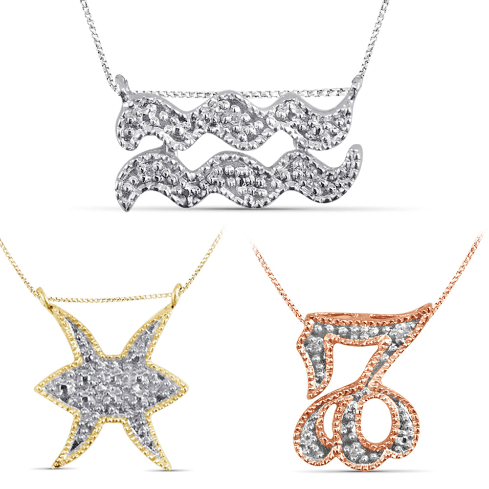 Accent Diamond Zodiac Pendant in Sterling Silver- Assorted Styles