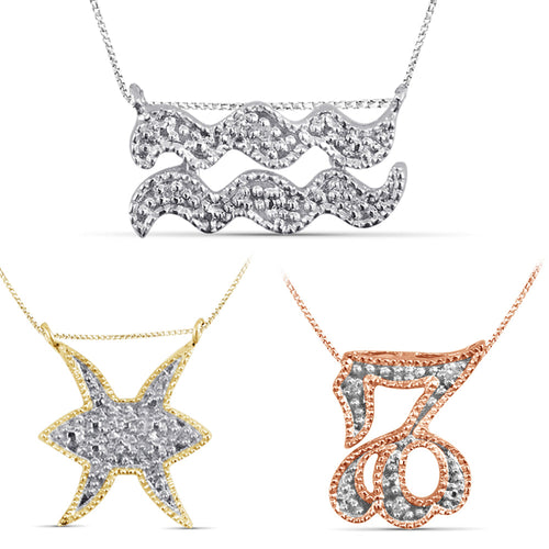 Accent Diamond Zodiac Pendant in Sterling Silver- Assorted Styles