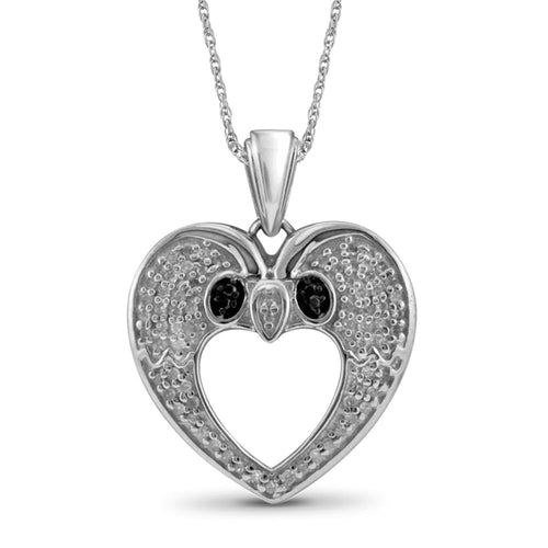 1/4 Carat T.W. Black And White Diamond Sterling Silver Heart Animals Pendant - Assorted Finish & Style