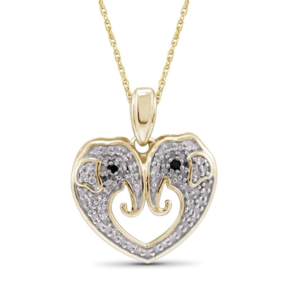 1/4 Carat T.W. Black And White Diamond Sterling Silver Heart Animals Pendant - Assorted Finish & Style