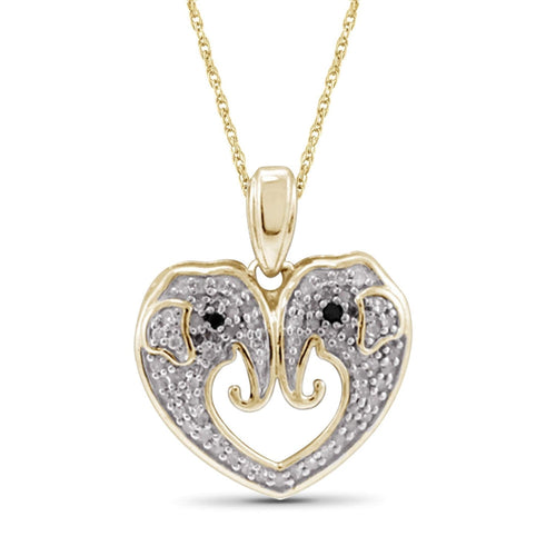 1/4 Carat T.W. Black And White Diamond Sterling Silver Heart Animals Pendant - Assorted Finish & Style