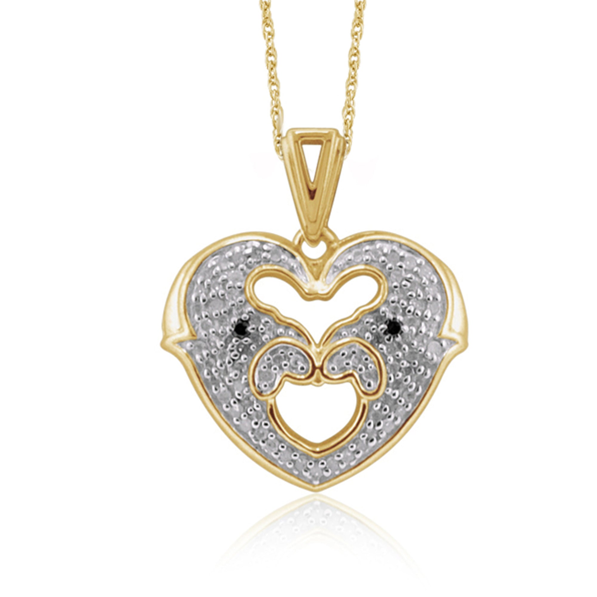 1/4 Carat T.W. Black And White Diamond Sterling Silver Heart Animals Pendant - Assorted Finish & Style