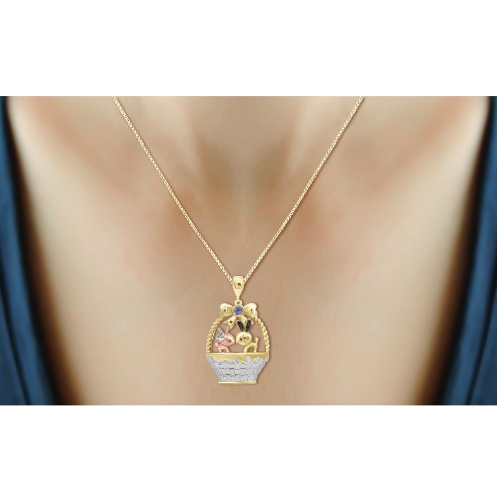 Birthstone and Accent Diamond Rabbit Basket Pendant in Sterling Silver - Assorted Birthstones