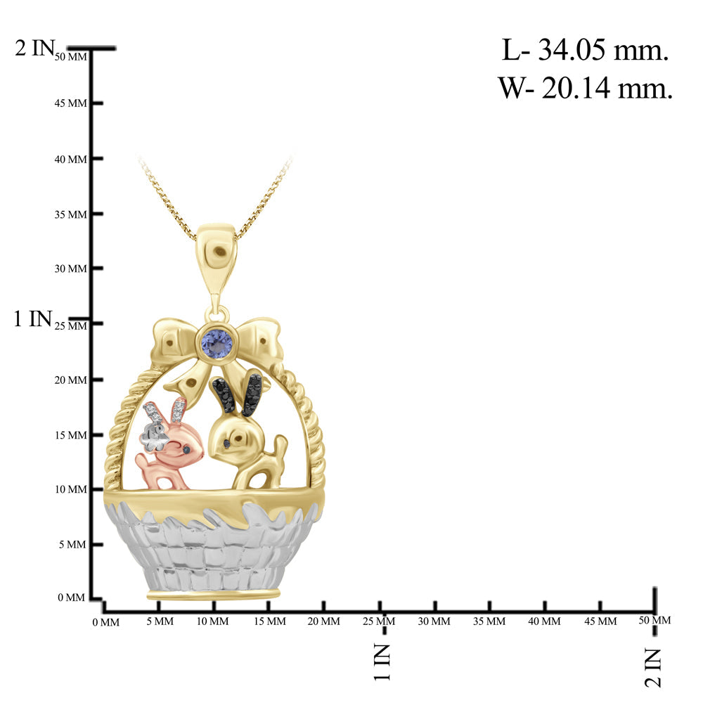 Birthstone and Accent Diamond Rabbit Basket Pendant in Sterling Silver - Assorted Birthstones