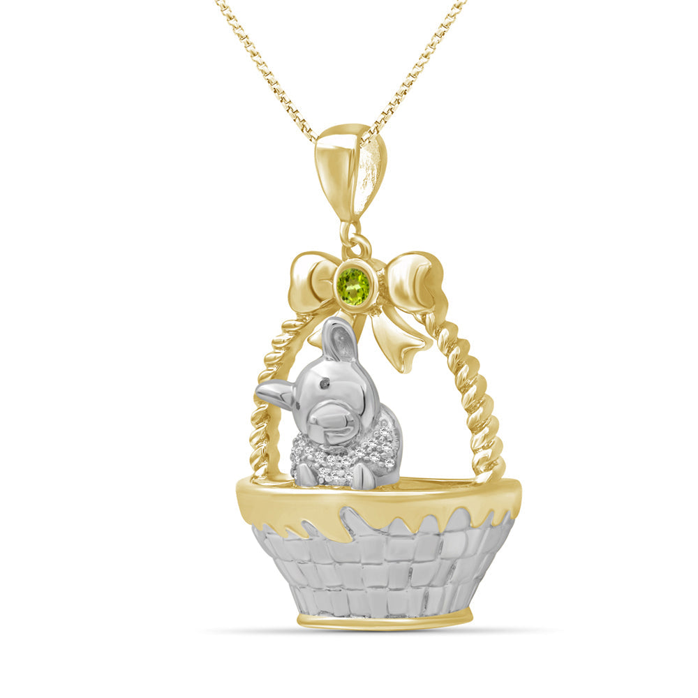 Birthstone and Accent Diamond Dog Basket Pendant in Sterling Silver - Assorted Birthstones