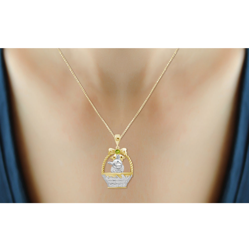 Birthstone and Accent Diamond Dog Basket Pendant in Sterling Silver - Assorted Birthstones
