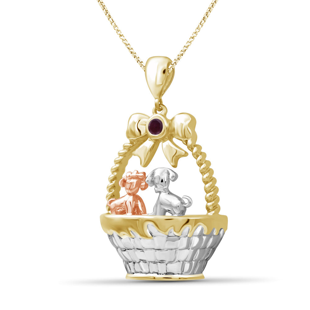 Birthstone and Accent Diamond Puppies Basket Pendant in Sterling Silver - Assorted Birthstones