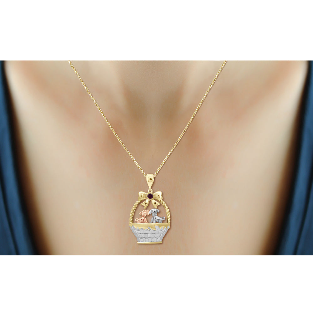 Birthstone and Accent Diamond Puppies Basket Pendant in Sterling Silver - Assorted Birthstones