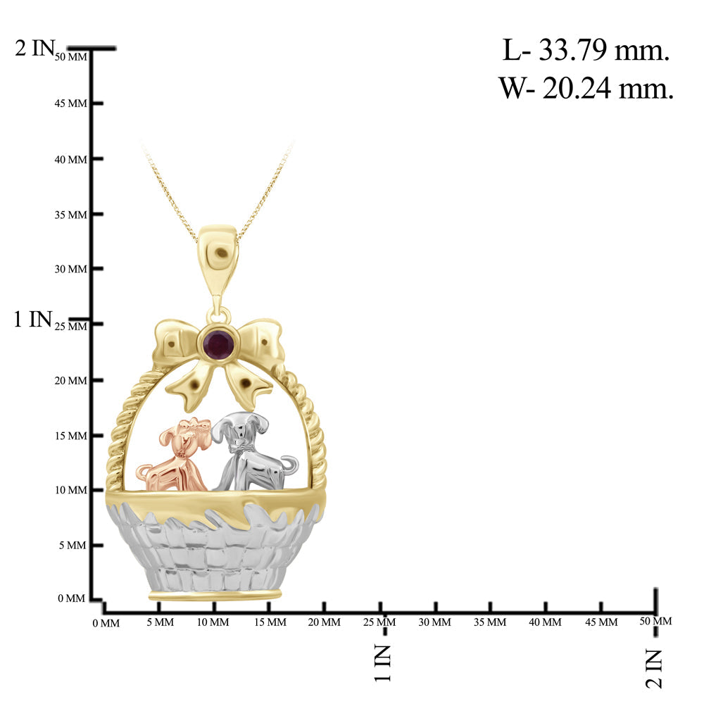 Birthstone and Accent Diamond Puppies Basket Pendant in Sterling Silver - Assorted Birthstones