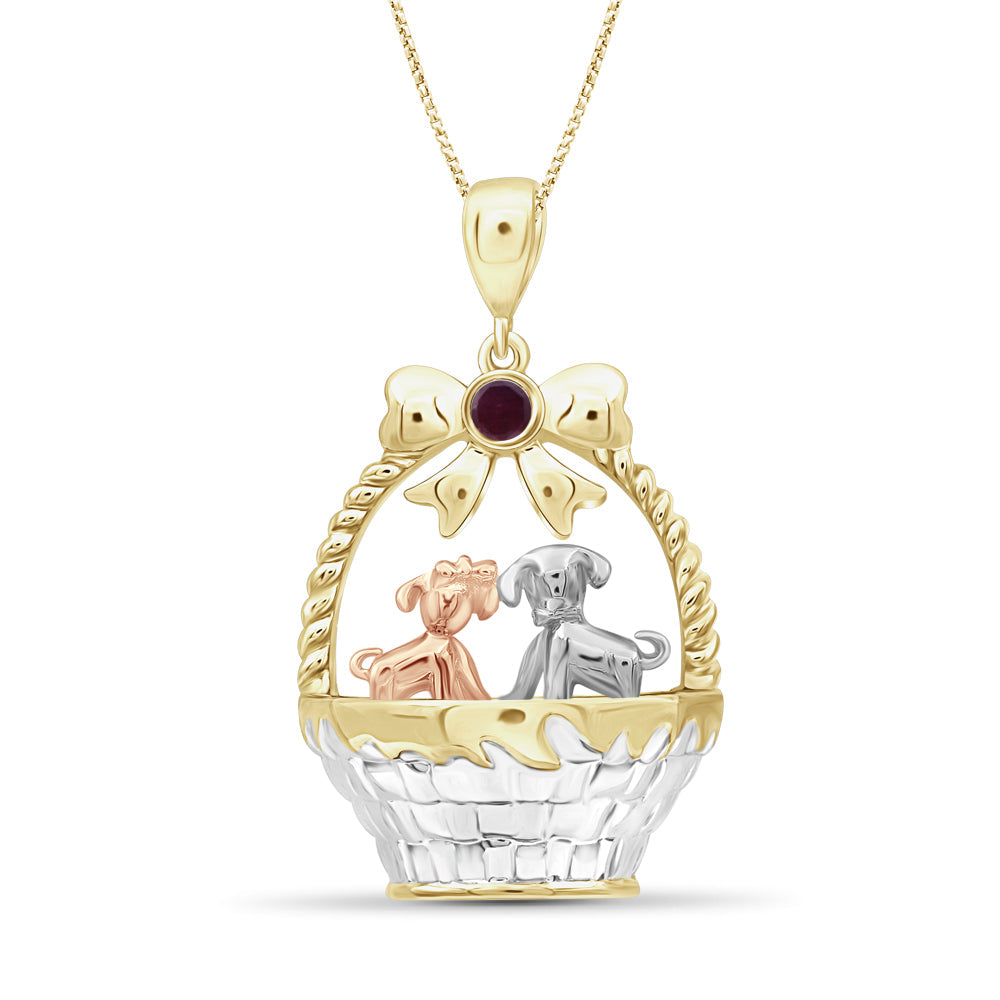 Birthstone and Accent Diamond Puppies Basket Pendant in Sterling Silver - Assorted Birthstones