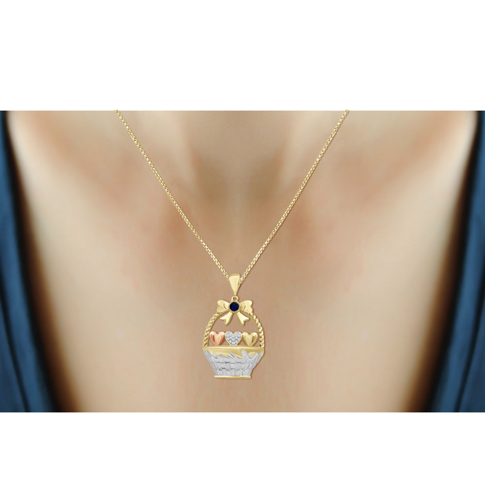 Birthstone and Accent Diamond Hearts Basket Pendant in Sterling Silver - Assorted Birthstones
