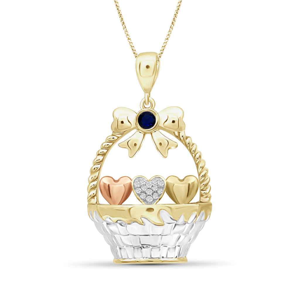 Birthstone and Accent Diamond Hearts Basket Pendant in Sterling Silver - Assorted Birthstones
